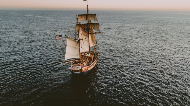 Pirate ship replica sailing into Tampa Bay during Gasparilla festival