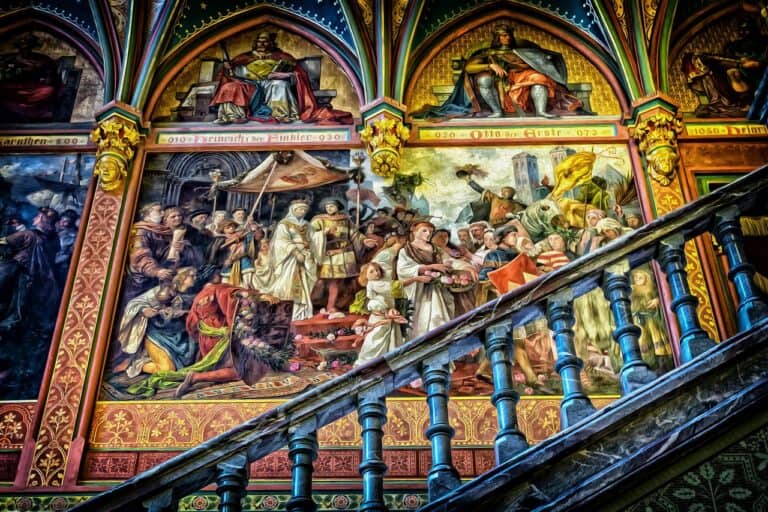 gallery, art, mural, baroque, ancestral gallery, painting, stairs, wall painting, layout, picture, to dye, multicoloured, historical, old, painted, wall, antique, coloured, painted wall, scene, railing, columns, shine, gloria, ancestors, episode, art, art, painting, painting, painting, painting, painting
