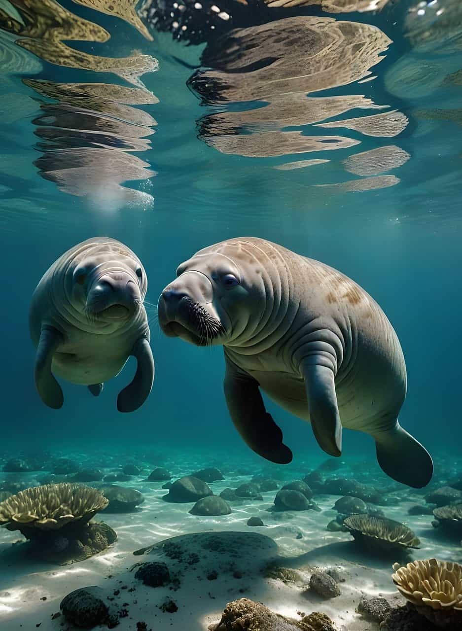 manatee, nature, underwater, marine, endangered, fauna, wildlife, mammals, sea, ocean, seacow, swimming, aquatic, animals, dugong, educational, docile, travel, tourism, copy space
