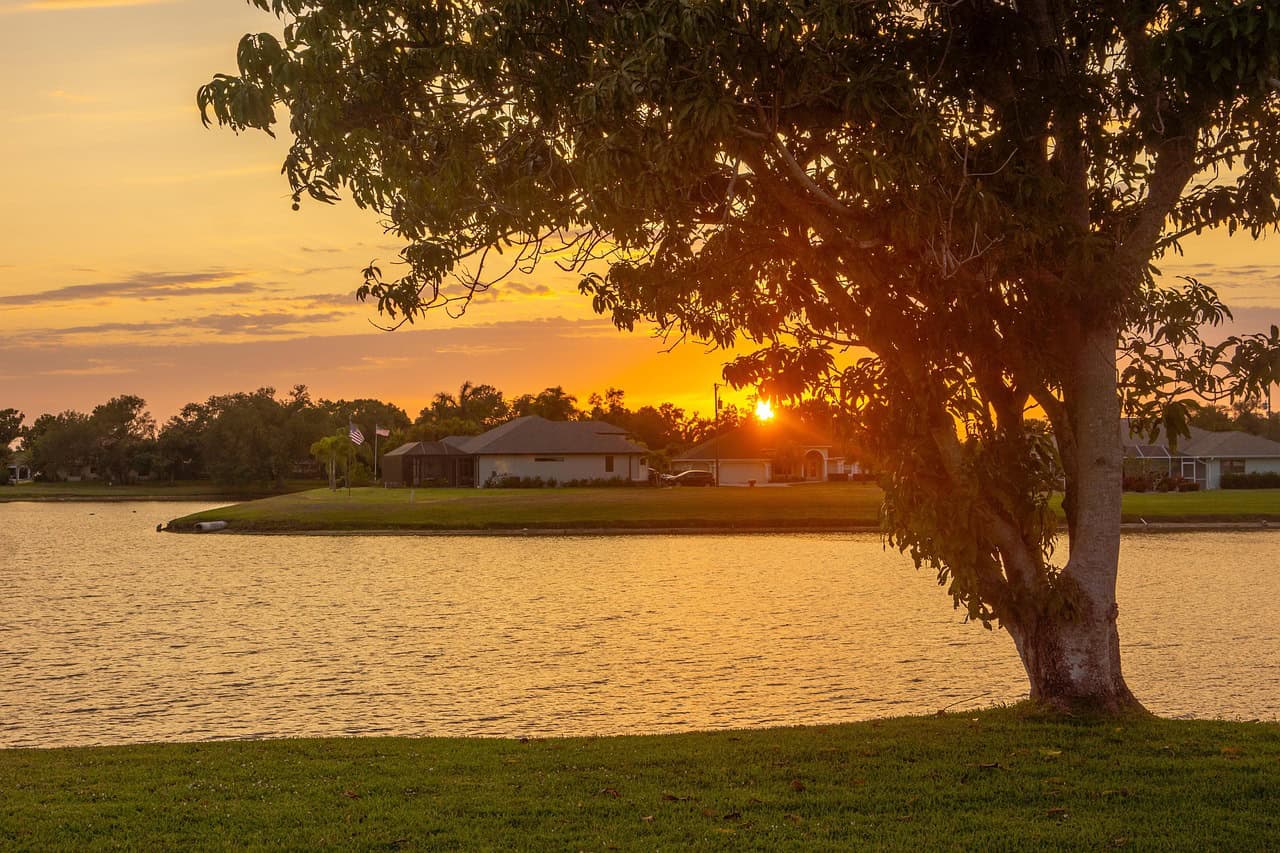 sunset, florida, lake, nature, travel, water, usa, dusk, afterglow