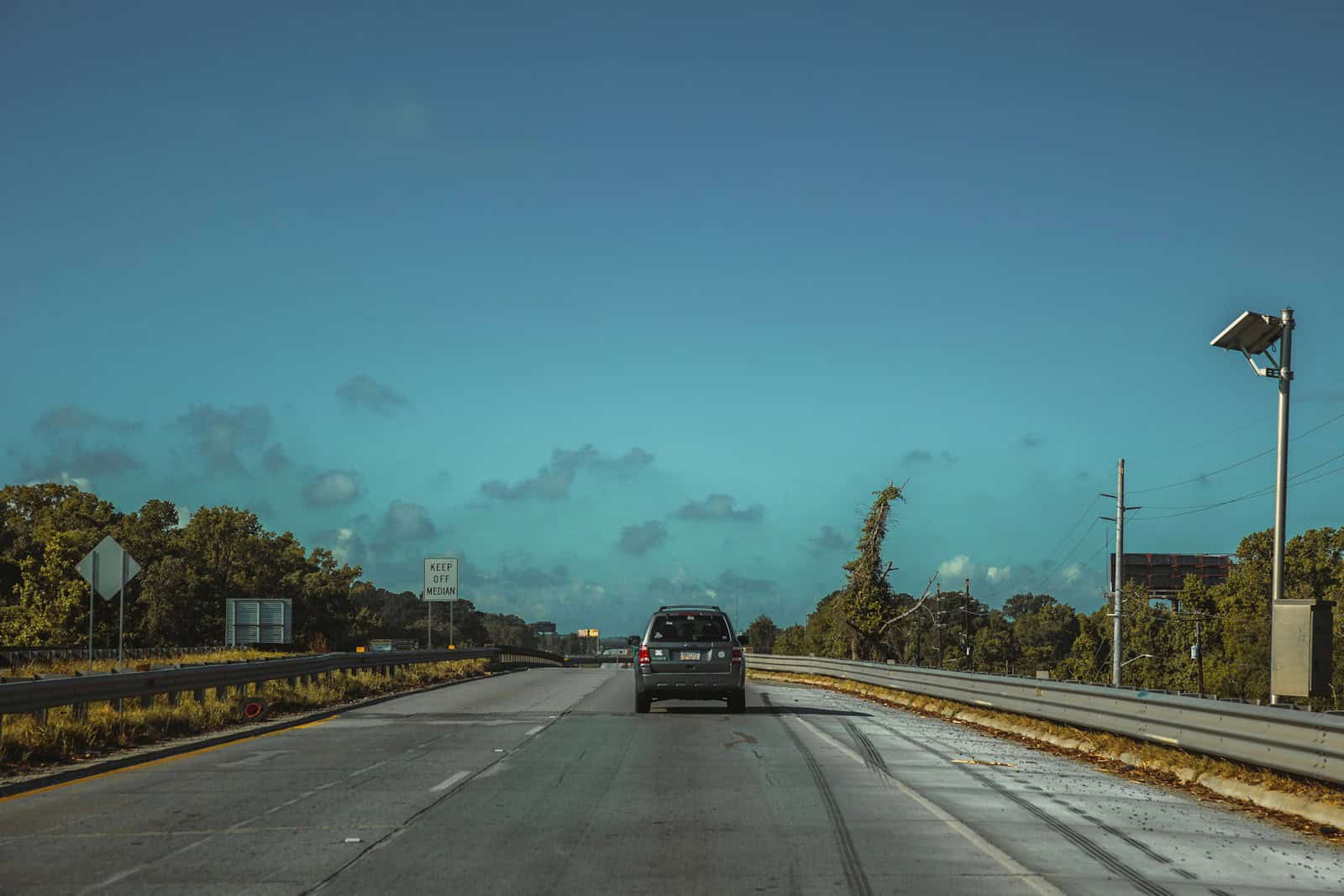 a car driving down a road